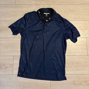 Greg Norman Golf Shirt Dark Blue Polo with Crab Pattern